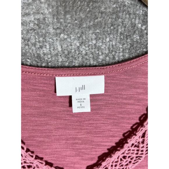 J Jill Top Women Size Small Petite SP Pink‎ Slub Knit Crochet Trim 3/4 Sleeves - Picture 3 of 6